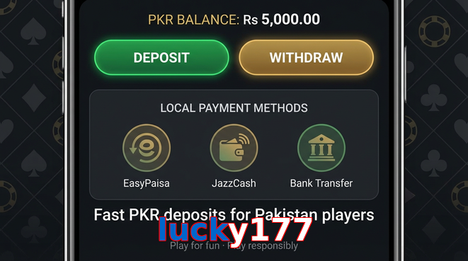 Deposit and withdrawal screen with PKR methods